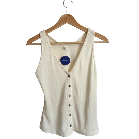Amazon | Button Front V-Neck Racerback Ribbed Knit Slim fit Tank Top Size S NWT - Picture 1 of 6